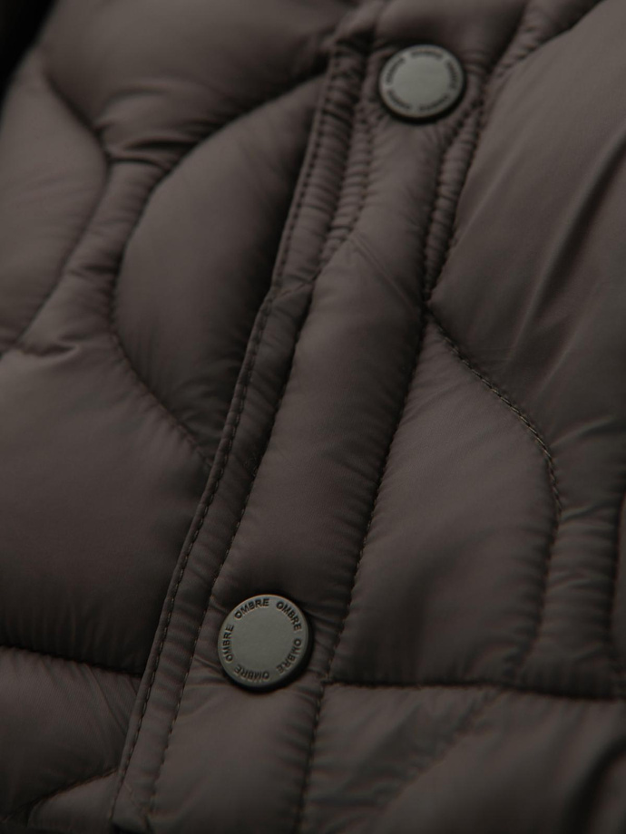 Pikowana kurtka męska w koszulowym fasonie – khaki V3 OM-JALP-0215