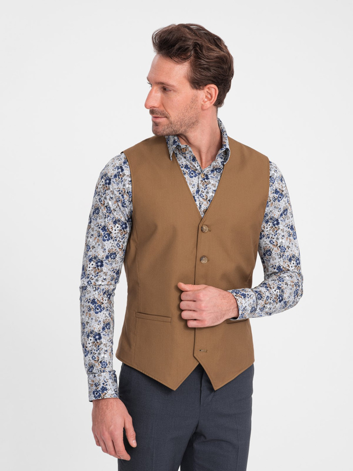 Men's suit vest without lapels - caramel V1 OM-BLZV-0112