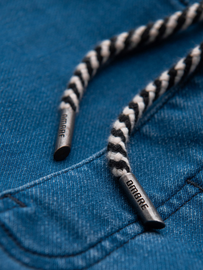 Spodnie męskie jeansowe joggery ze ściagaczem w pasie - niebieskie V1 OM-PADJ-0242