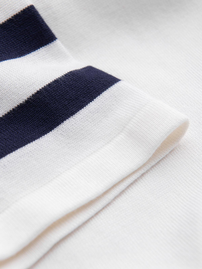 Men's soft knit polo shirt with contrasting stripes - white V1 OM-POSS-0118