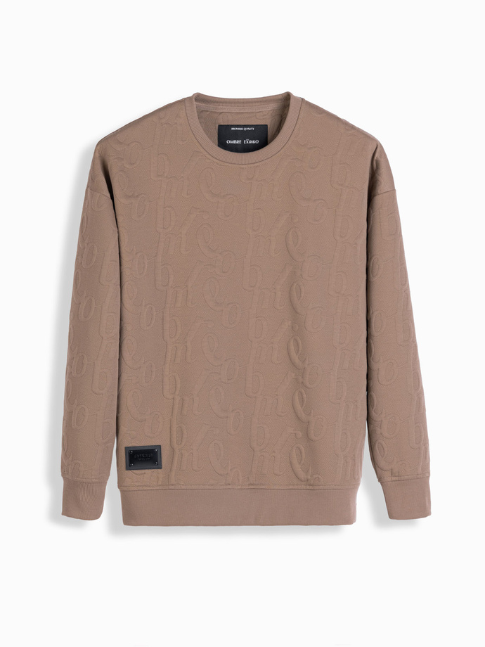 Bluza męska RELAXED FIT z tłoczonymi literami – brązowa V3 OM-SSNZ-0164