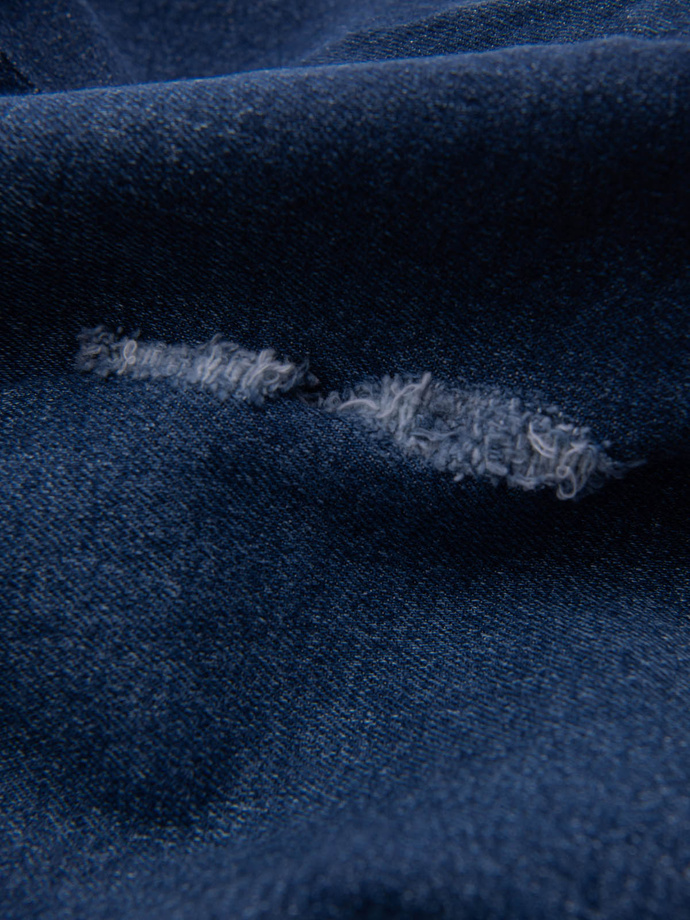 Krótkie spodenki męskie jeansowe z dziurami – ciemnoniebieskie V3 OM-SRDS-0146