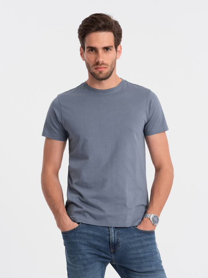 Klasyczny T-shirt męski bawełniany BASIC - jeansowy V5 OM-TSBS-0146