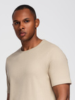 Men's waffle-textured T-shirt with round neckline - sand V2 OM-TSCT-0197