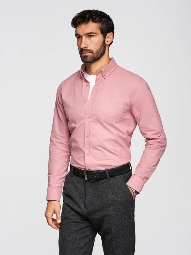 Men's REGULAR FIT cotton shirt with pocket - pink V3 OM-SHOS-0153
