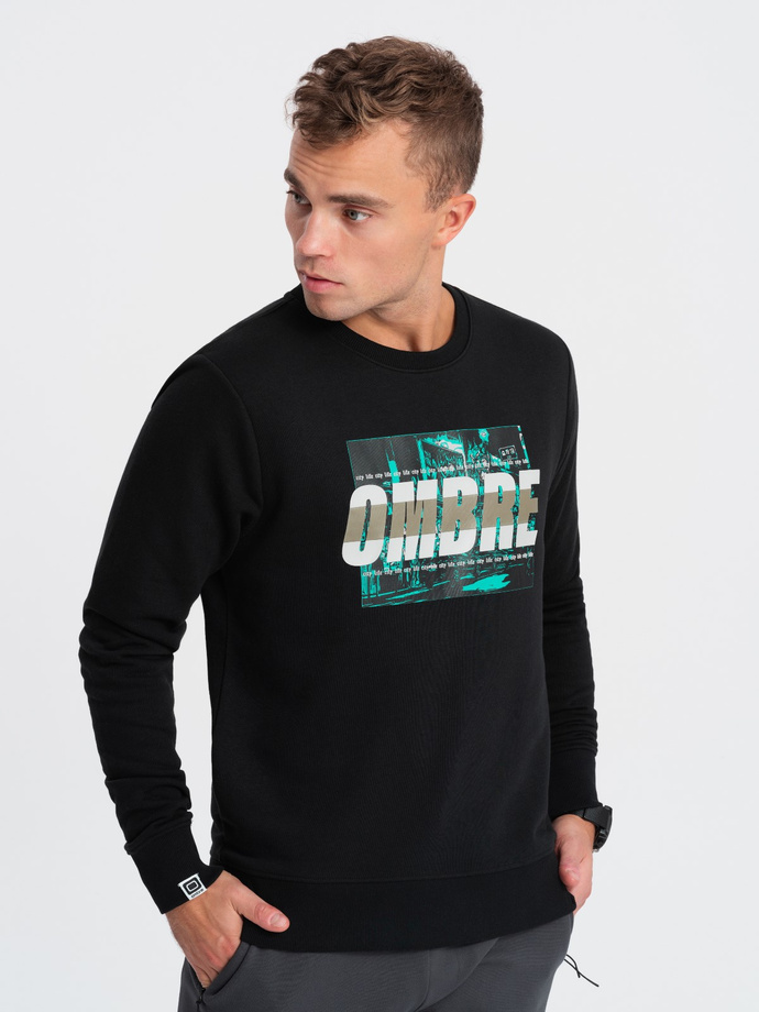 Men's printed sweatshirt worn over the head - black V3 OM-SSPS-0156