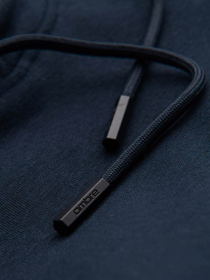 Męska bluza dresowa kangurka z kapturem BASIC – granatowa V1 OM-SSBN-0161