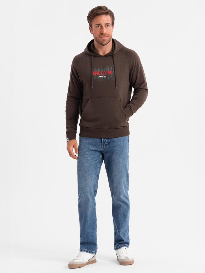 Men's Classic Printed Kangaroo Sweatshirt - Dark Brown V2 OM-SSPS-0150