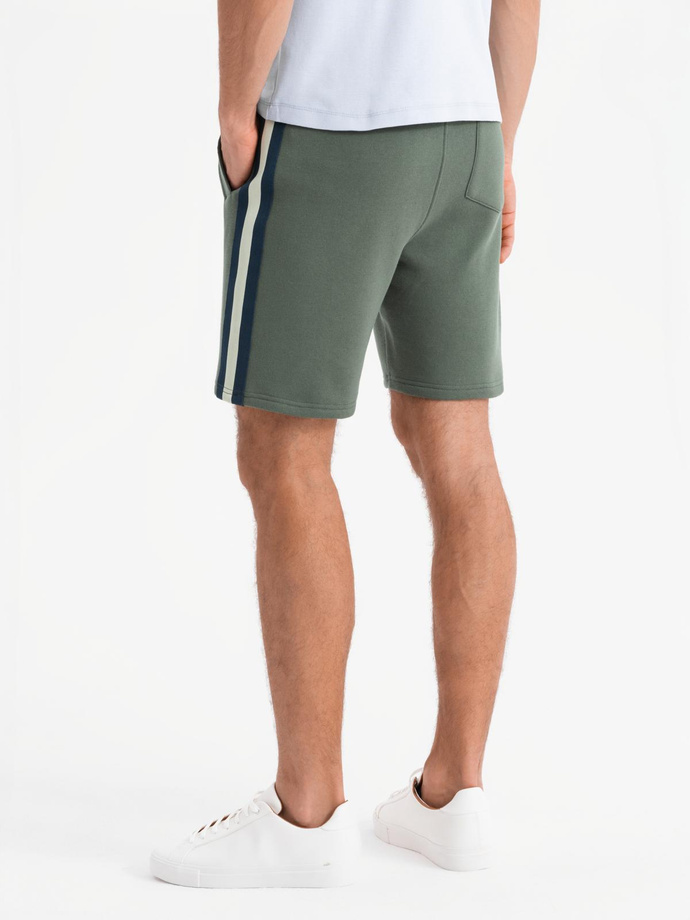 Men's sweat shorts with piping and drawstring waistband - olive V2 OM-SRSK-0156