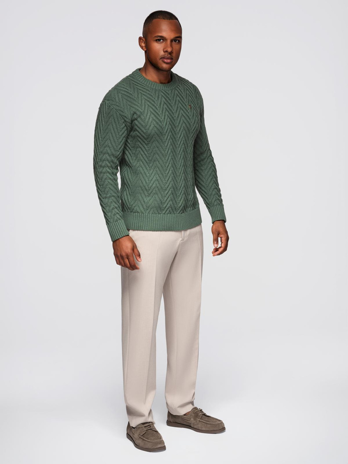 Men's knit sweater with zigzag weave - faded green V2 OM-SWSW-0147