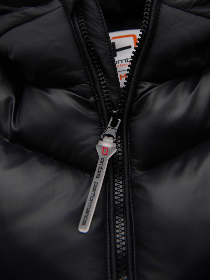 Modern quilted men's jacket of combined materials - black V1 OM-JAHP-0303