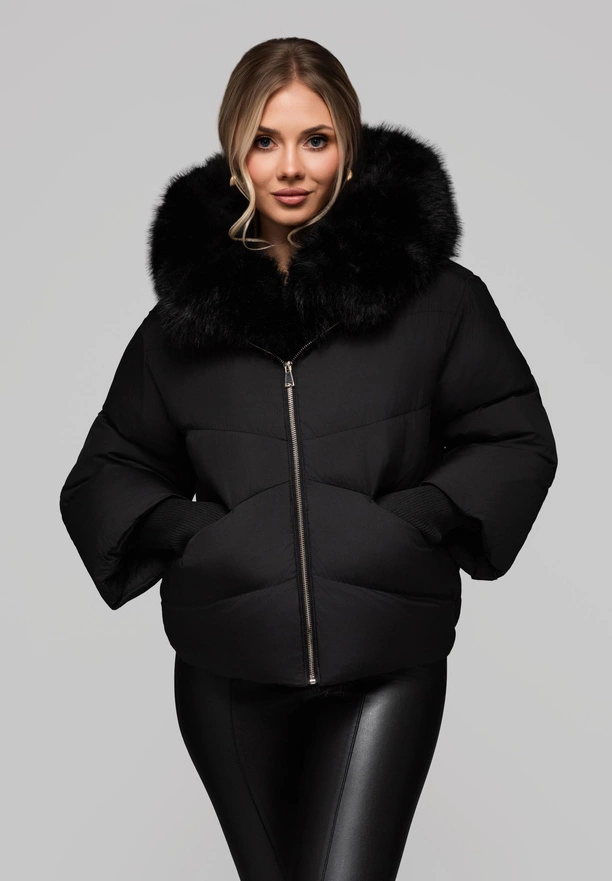 Women's insulated jacket with fur OW-JAHP-0102 v1 - black