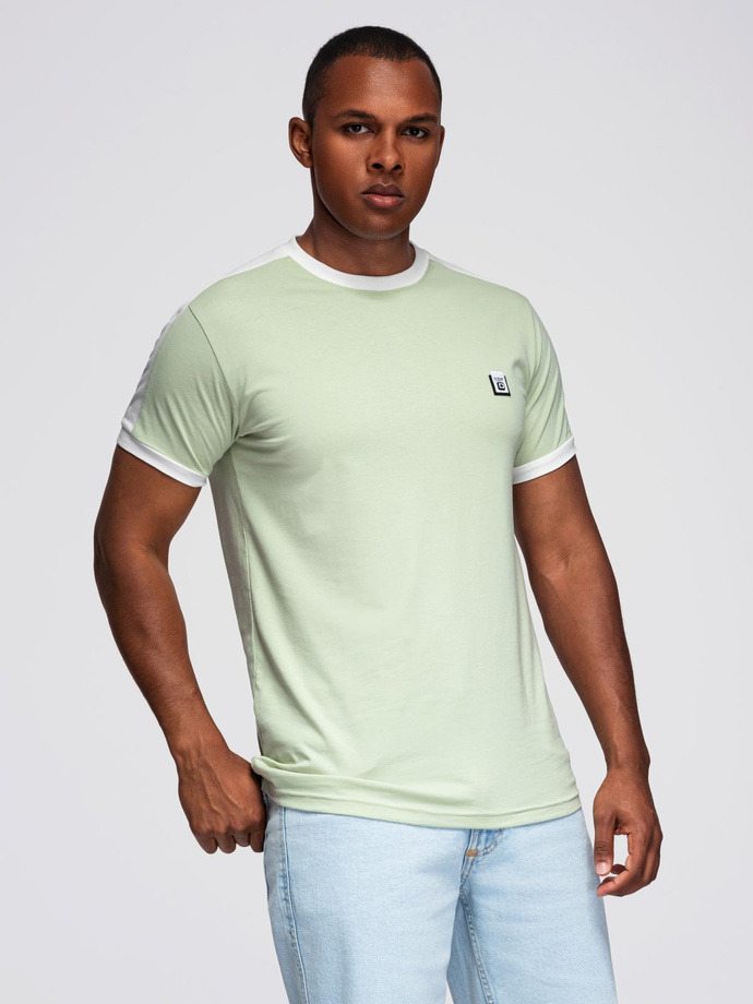 Men's T-shirt with contrasting stripes - pistachio V9 OM-TSCT-0115