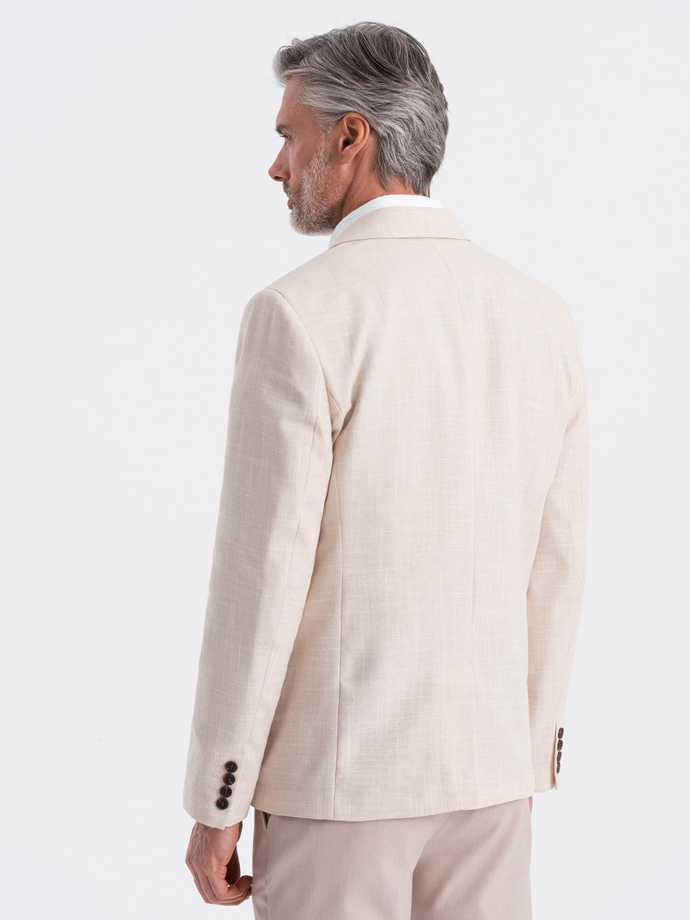 Men's REGULAR cut blazer with linen - cream V1 OM-BLZB-0128
