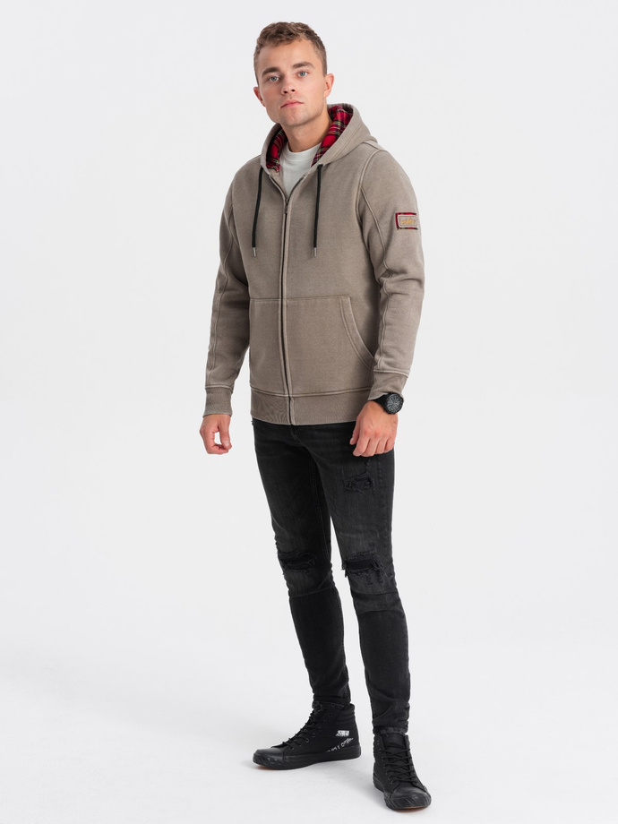 Washable men's unbuttoned hoodie - khaki V2 OM-SSDS-0110