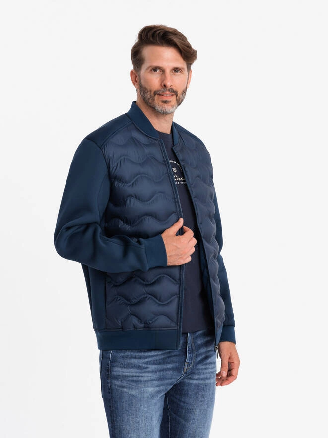 Men's quilted bomber jacket - navy blue V2 OM-JALP-0141