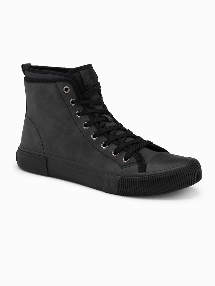 Men's high-top sneakers with decorative upper - graphite V4 OM-FOTH-0158