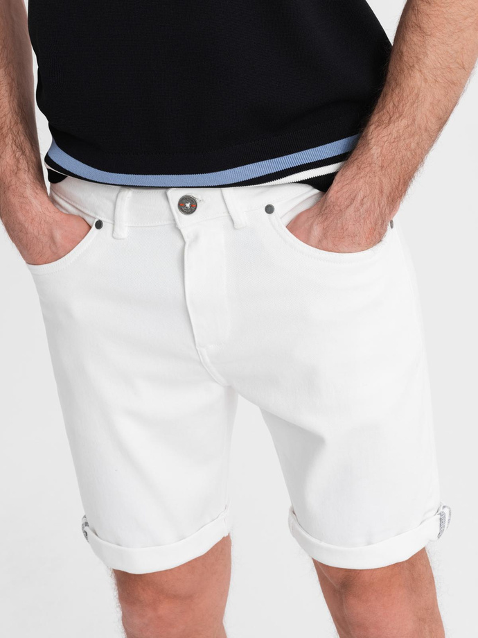 Men's denim classic shorts with rolled up leg - white V1 OM-SRDS-0162