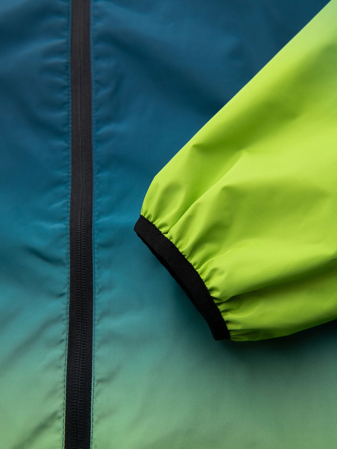Sportowa kurtka męska ombre z odblaskami i polarową podszewką – turkusowo-limonkowa V1 OM-JANP-0105