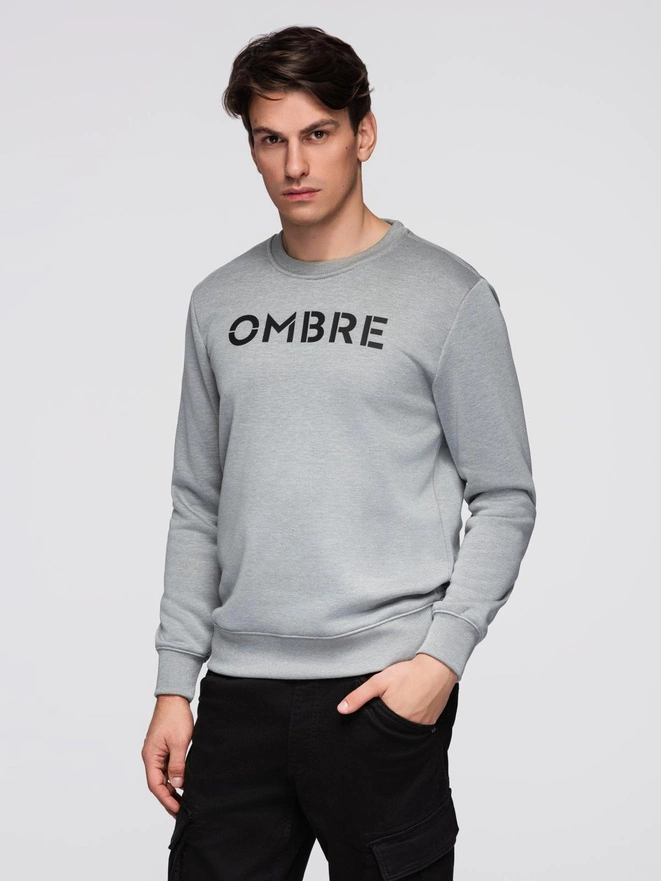 Classic men's sweatshirt with inscription - grey melange V1 B1711