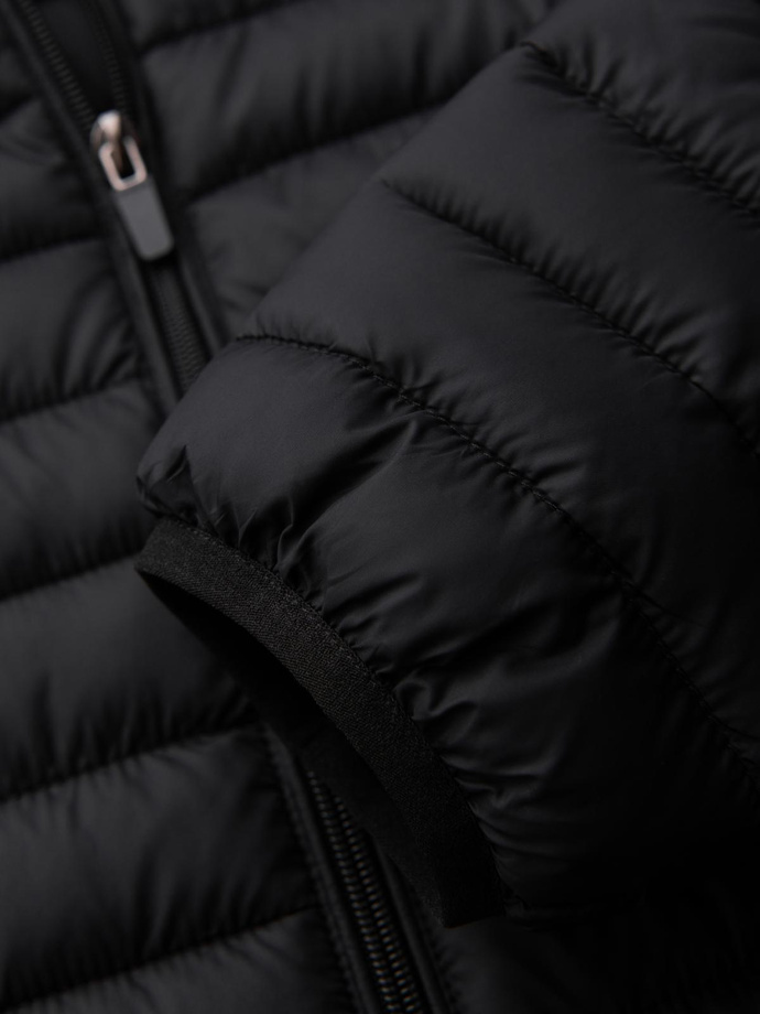 Men's classic quilted jacket with pouch option - black V7 OM-JALP-0295