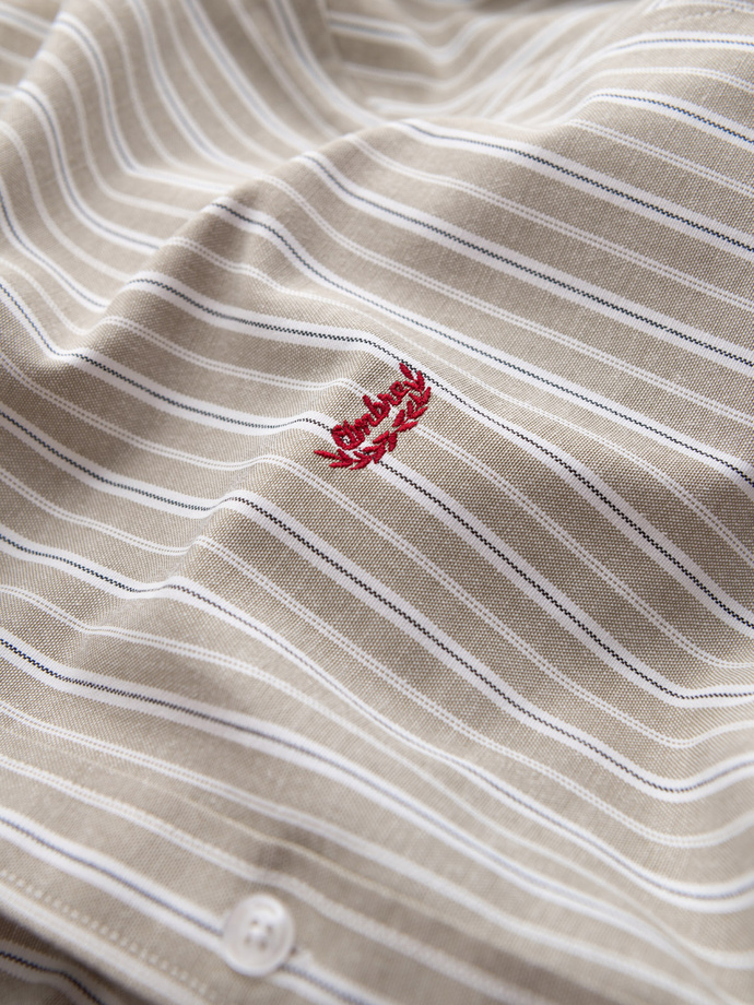 Men's cotton REGULAR FIT shirt with fine stripes - beige V1 OM-SHOS-0170
