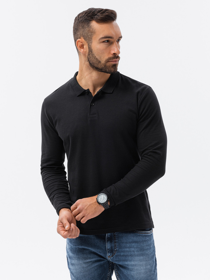Men's longsleeve with collar without print - black V2 L132