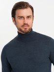 Men's knitted turtleneck with viscose - navy blue V4 OM-SWTN-0127