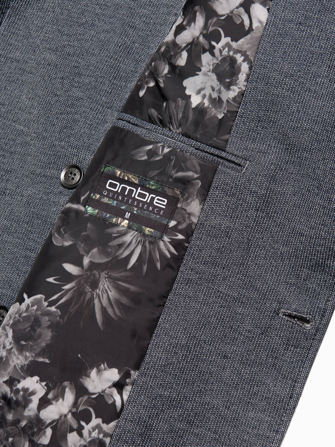 Marynarka męska z łatami na łokciach - granatowa V2 OM-BLZB-0108