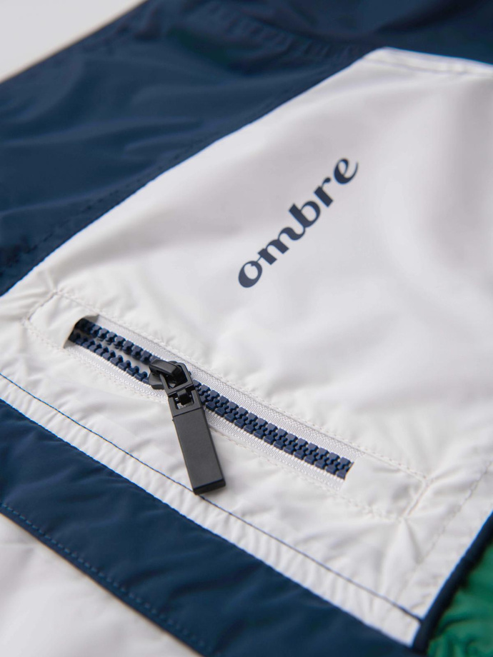 Lekka kolorowa kurtka sportowa męska z polarem – zielono-granatowa V20 OM-JANP-0194