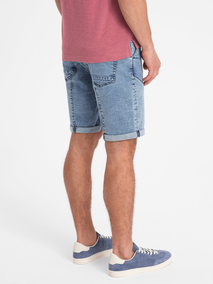 Turn-up denim men's short shorts with stitching - light blue V1 OM-SRDS-0101