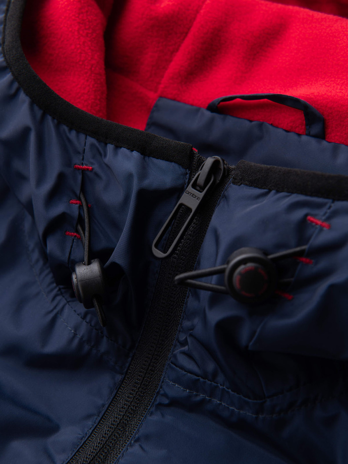 Sportowa męska kurtka ombre z odblaskami i polarową podszewką – granatowo-czerwona V3 OM-JANP-0105