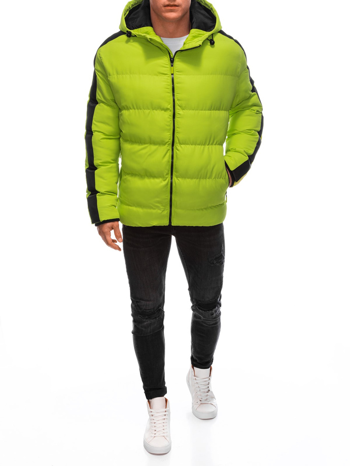 Men's quilted winter jacket - lime green V9 EM-JAHP-0101