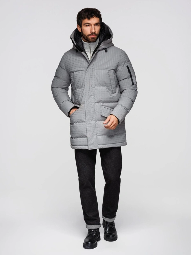 Outdoor long men's parka jacket - gray V2 OM-JALJ-0201