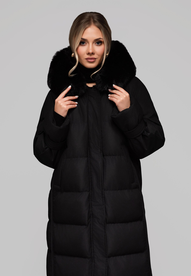 Women's long jacket with fur OW-JALJ-0107 v2 - black