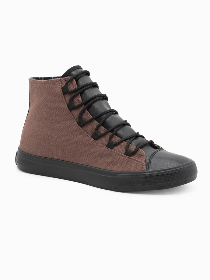 Men's shoes sneakers with combined materials - brown V6 OM-FOTH-0143