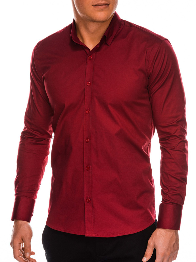 Men's slim shirt with long sleeves - dark red K504