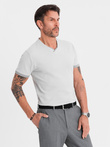 Men's T-shirt with contrasting inserts and crew neckline - light grey V4 OM-TSCT-0198