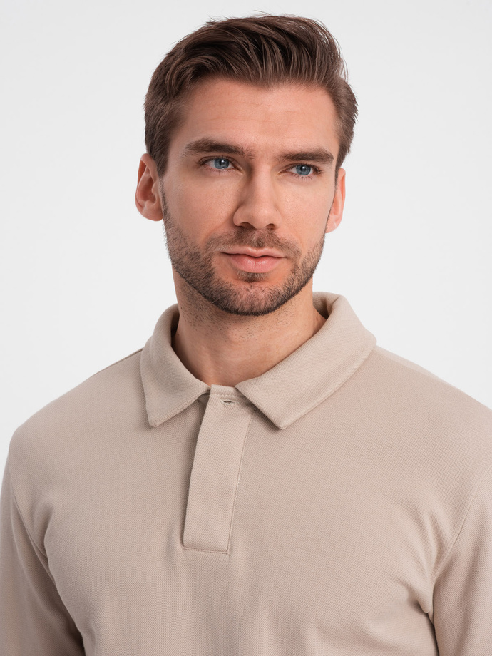 Komplet męski dresowy bluza z kołnierzem polo + spodnie - beżowy V2 Z71