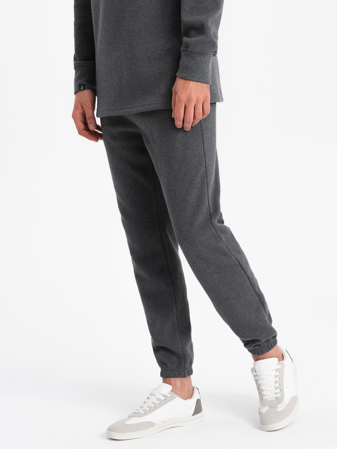 Men's tracksuit set sweatshirt with polo collar + pants - graphite melange V1 Z71