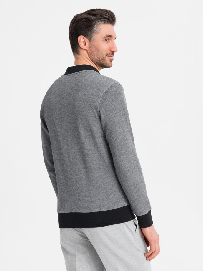 Men's pique knit bomber jacket - black V1 OM-SSZP-0238