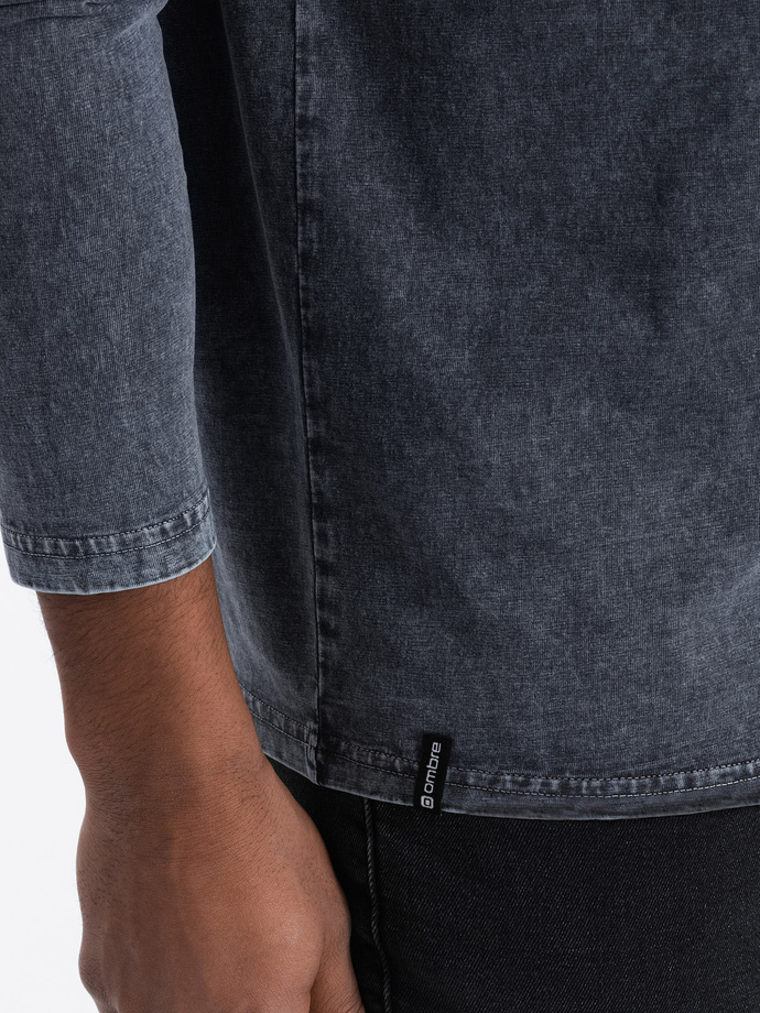 Men's wash henley longsleeve with raglan sleeves - dark blue V2 OM-LSWL-22FW-001