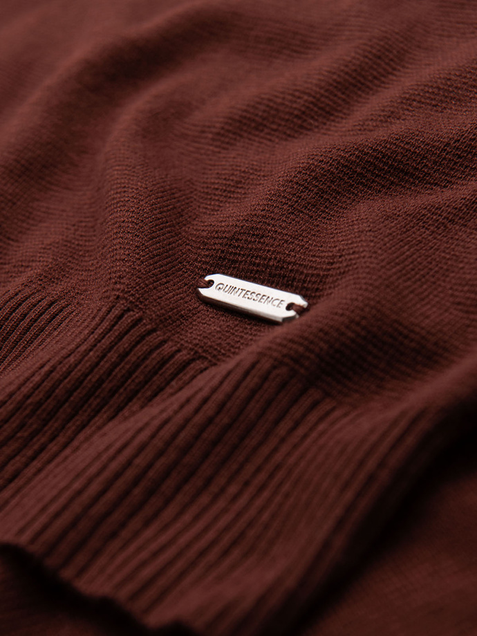 Men's buttonless polo shirt with classic weave - dark brown V4 OM-POSS-0159