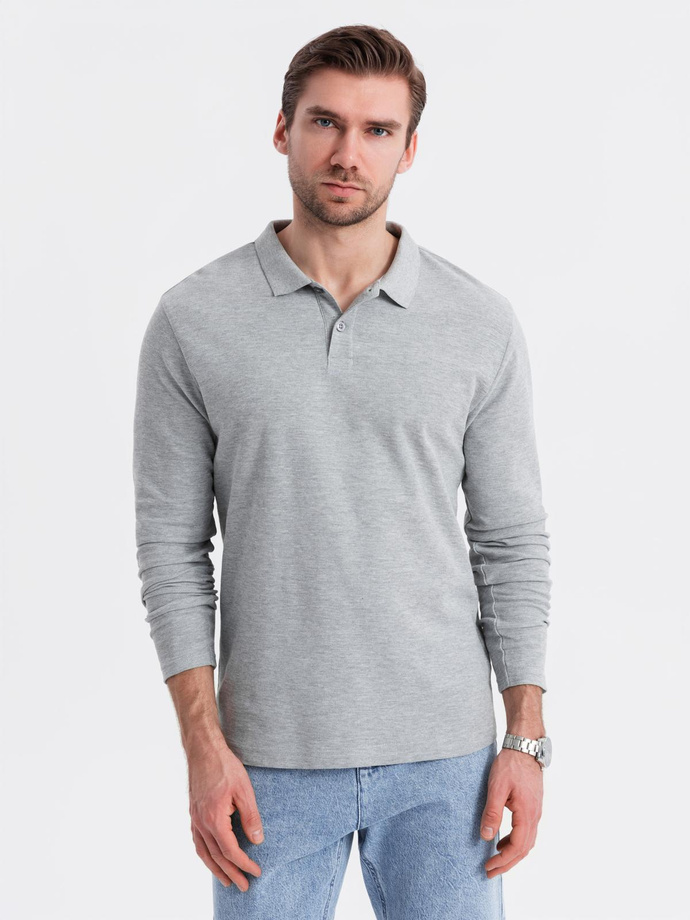 Men's longsleeve with polo collar BASIC - grey melange V4 OM-POBL-0114