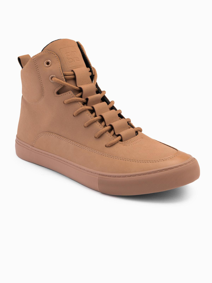 Men's ankle sneaker boots with decorative tabs - brown V3 OM-FOSH-0176
