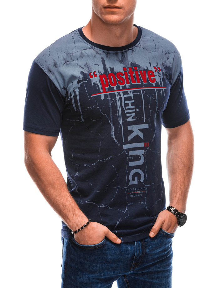 Men's printed t-shirt S1918 - navy blue