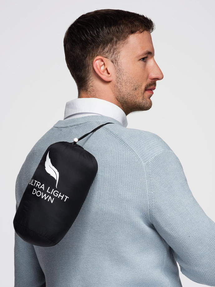 Ultralekka męska kurtka z naturalnym puchem z możliwością schowania w worek – czarna V1 OM-JALP-0211