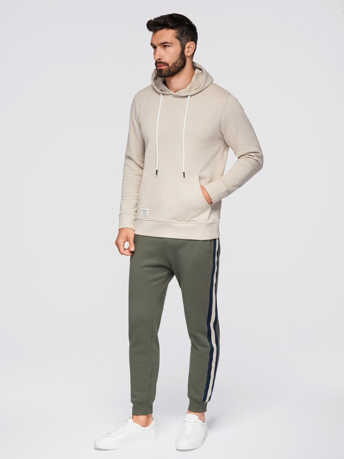 Men's BASIC kangaroo hooded sweatshirt - light beige V1 B1674