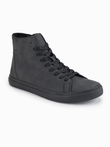Men's high-top sneakers with matte texture and embossed logo - black V1 OM-FOTH-0185