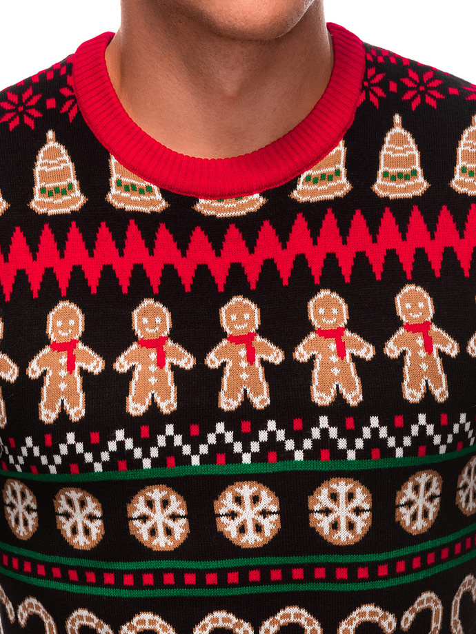 Men's Christmas Norwegian gingerbread sweater - black and brown V1 EM-SWOS-0105